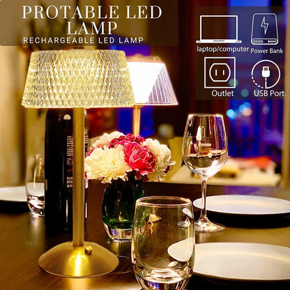 Crystal Table Lamp – Diamond Retro LED Desk Lamp | USB Rechargeable Eye Protection Night Light for Bedroom, Hotel, Office & Wedding