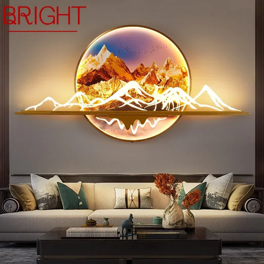 BRIGHT modern picture wall light, LED Chinese landscape mural lamp for living room, study, and bedroom decor