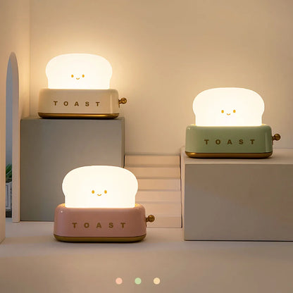 BANDIAN Bread Toast Cartoon LED Night Light – Cute Kawaii Table Lamp with Timer | Portable Tiny Home Decor Light