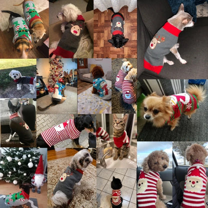 Christmas Dog Sweater – Winter Warm Striped Knitted Outfit for Small Dogs & Puppies