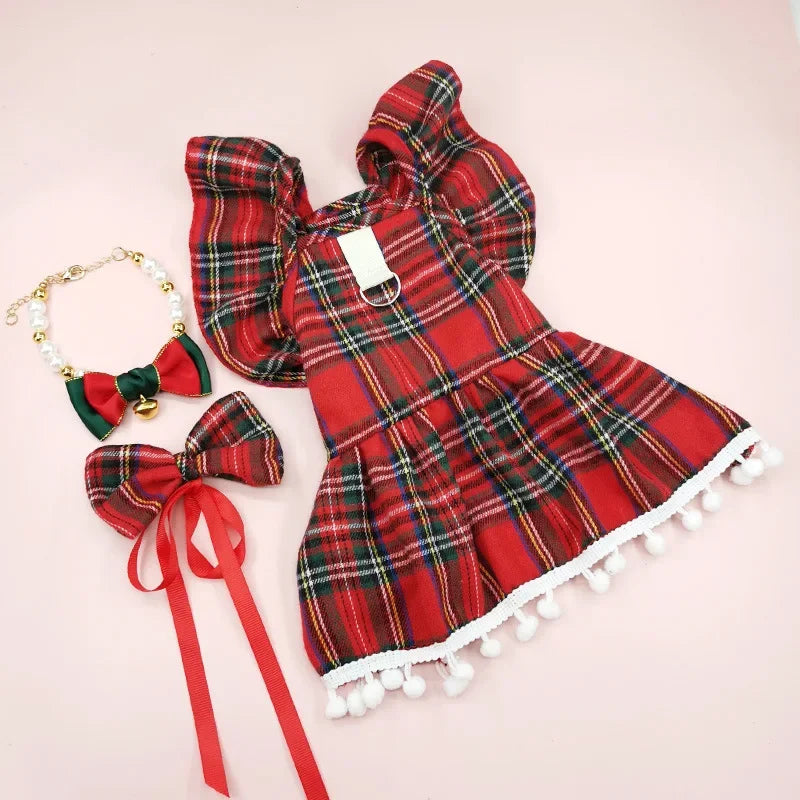 Christmas Dog Skirt - Autumn/Winter Pet Clothing for Small Dogs & Cats – Holiday Checker Design