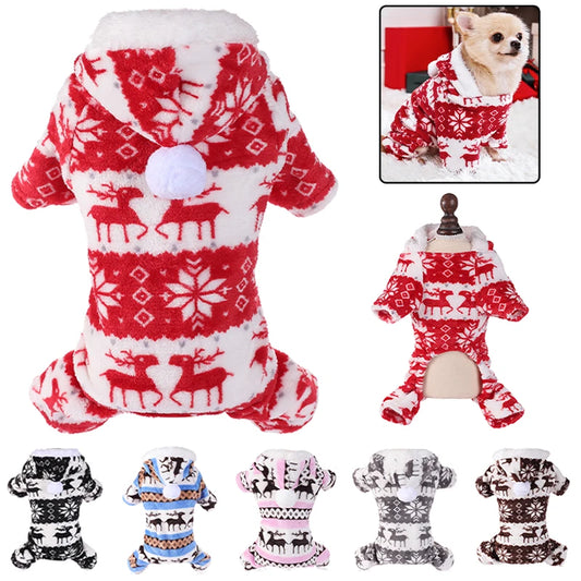 Winter Dog Christmas Jumpsuit – Warm Plush Pet Pajamas for Small & Medium Dogs, Cats, Puppies