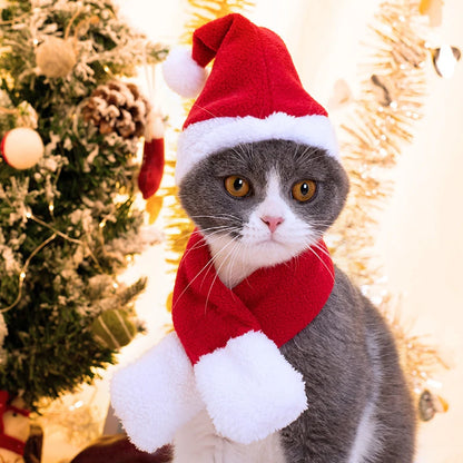 Christmas Pet Supplies – Plush Hat, Antlers Headband, Pearl Crown & Scarf for Cats and Dogs