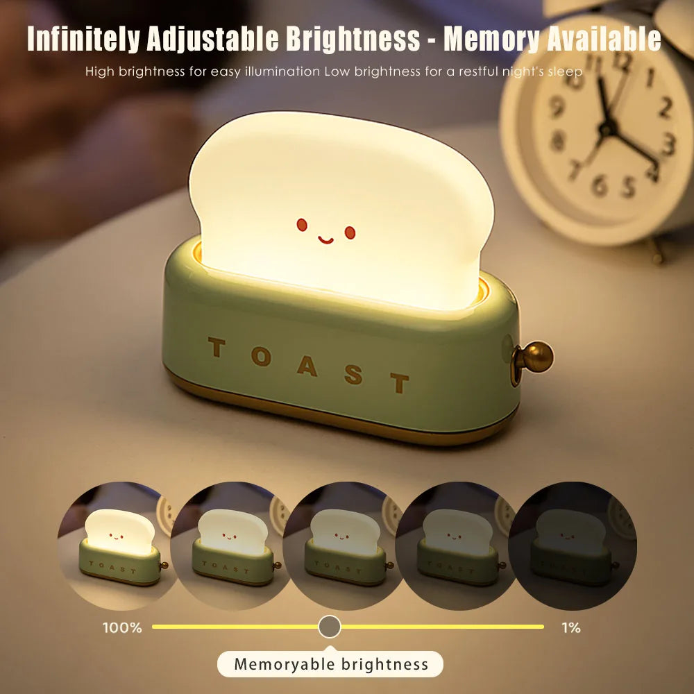 BANDIAN Bread Toast Cartoon LED Night Light – Cute Kawaii Table Lamp with Timer | Portable Tiny Home Decor Light