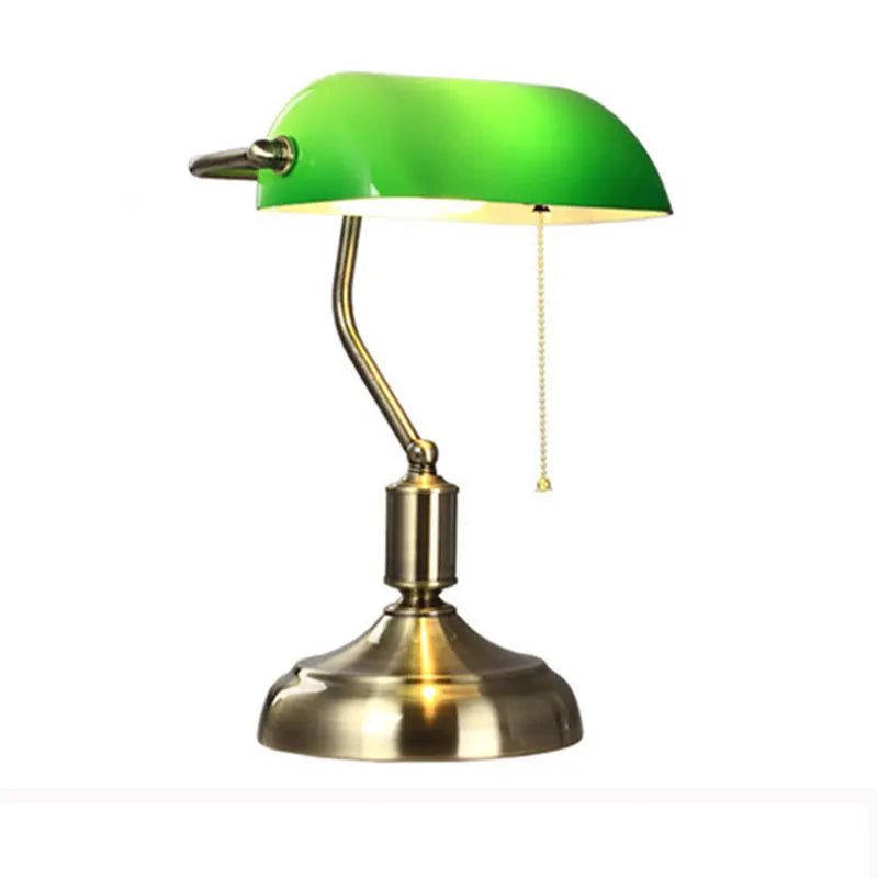 Bank Table Lamp – European Style Glass Lamp with Antique Copper Base | Retro Office Desk & Bedroom Decorative Bedside Lamp