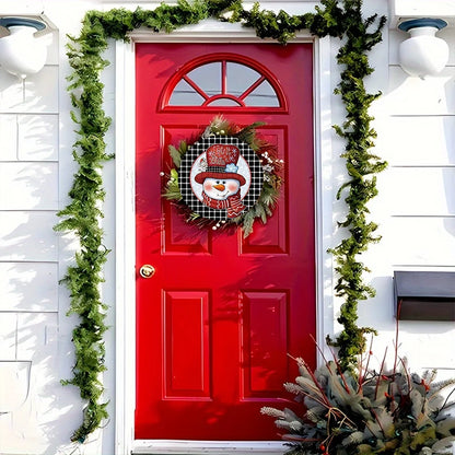 Merry Christmas Black White Plaid Snowman Wreath Sign