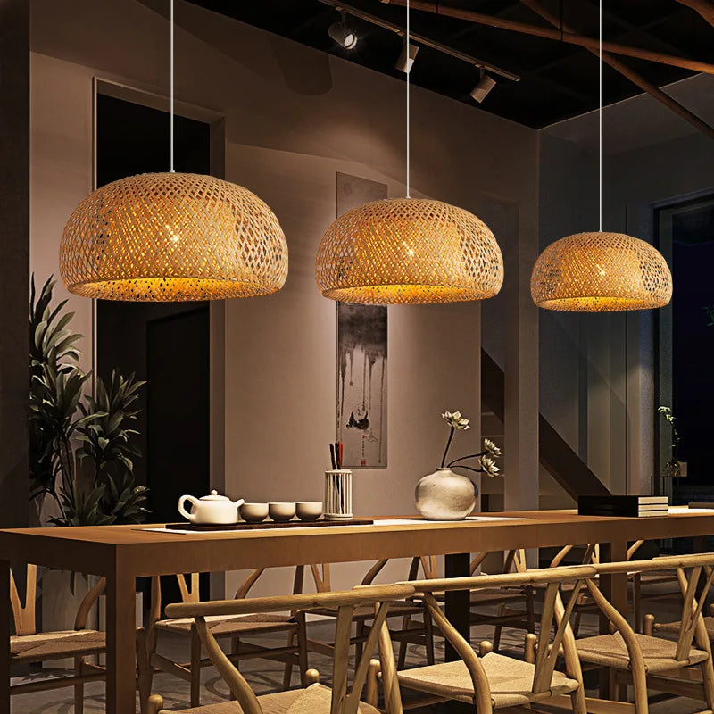 Bamboo Pendant Lamp E27 – Hand Knitted Chinese Style Weaving Hanging Light 30cm | Restaurant & Home Decor Lighting Fixture