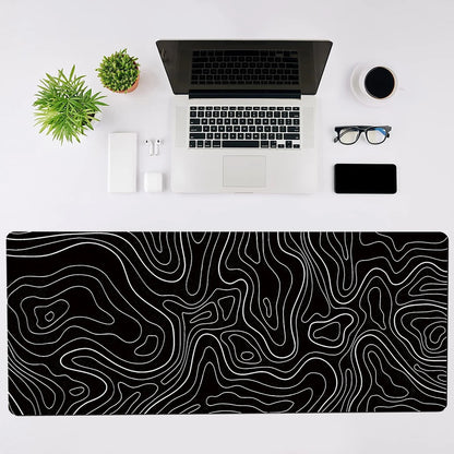 Large Topographic Gaming Mouse Pad 31.5 x 11.8 in | Black & White Keyboard Pad with Anti-Slip Design