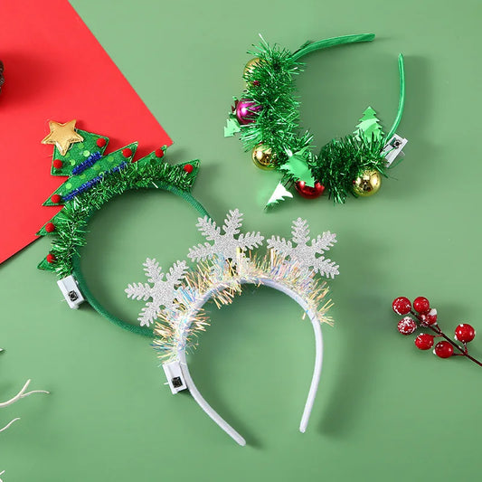 LED Christmas Headband – Snowflake & Xmas Tree Hair Band for 2024 Holiday Decor & Gifts