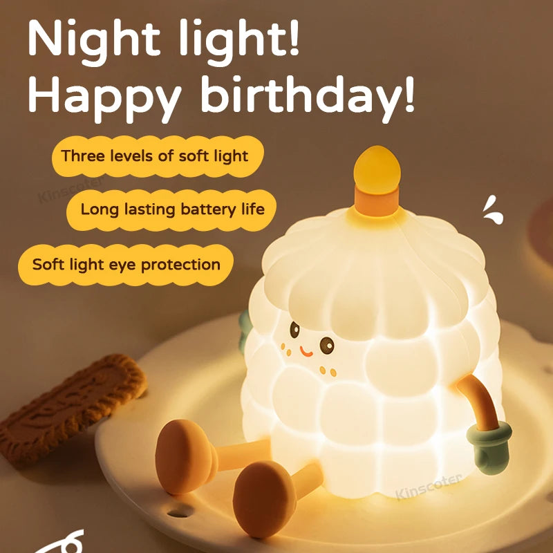 Cake-shaped silicone touch night light for kids, kawaii bedside lamp for baby room decor and ambient lighting