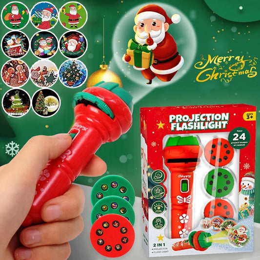 Cartoon Santa Projector Flashlight Toy – Kids’ Educational Night Light & Puzzle Gift for Christmas