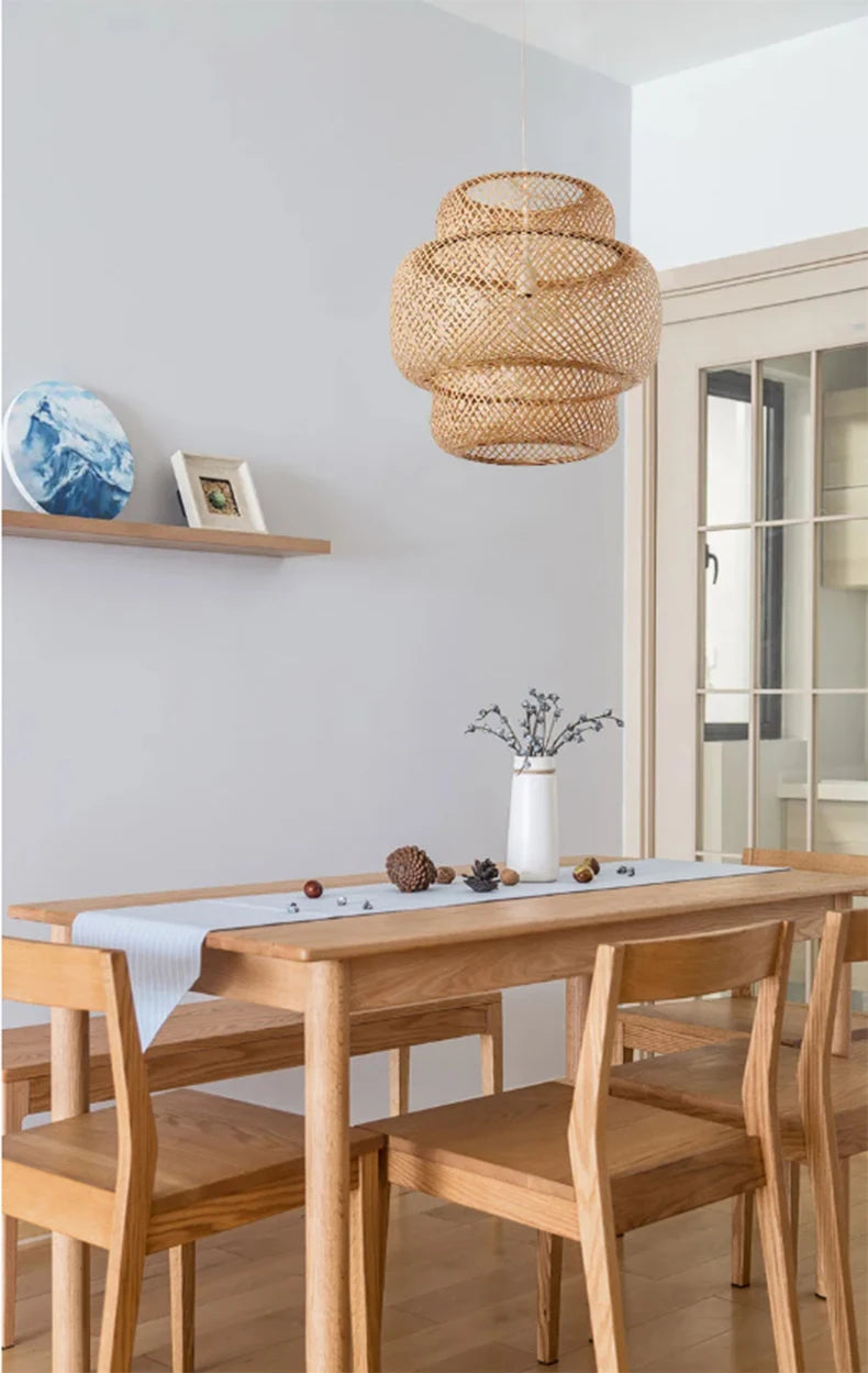 Bamboo Pendant Lamp E27 – Hand Knitted Chinese Style Weaving Hanging Light 30cm | Restaurant & Home Decor Lighting Fixture