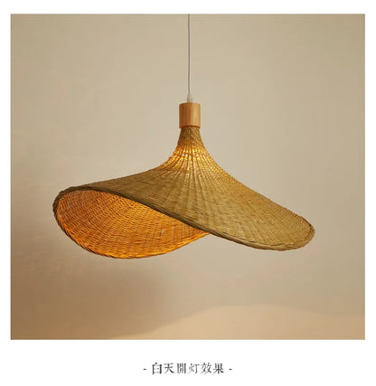 Bamboo Hanging Lamp Pendant Ceiling Light – Rattan Wicker Hand-Knit Braiding Suspended Light for Dining & Home Decor