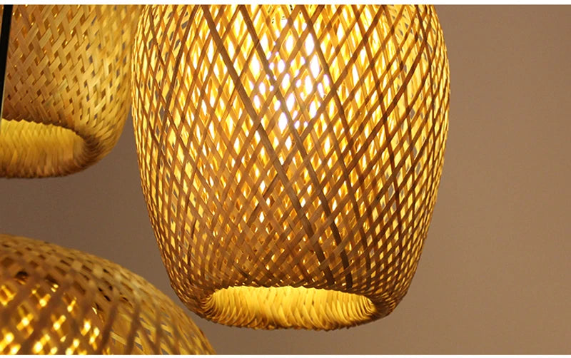 Bamboo Hanging Lamp Pendant Ceiling Light – Rattan Wicker Hand-Knit Braiding Suspended Light for Dining & Home Decor