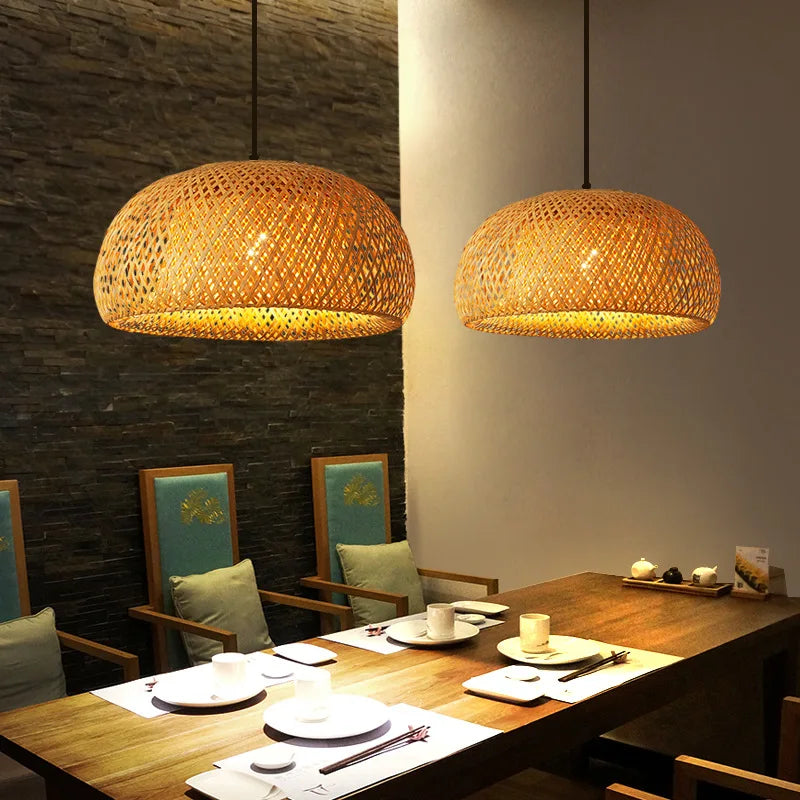 Bamboo Pendant Lamp E27 – Hand Knitted Chinese Style Weaving Hanging Light 30cm | Restaurant & Home Decor Lighting Fixture