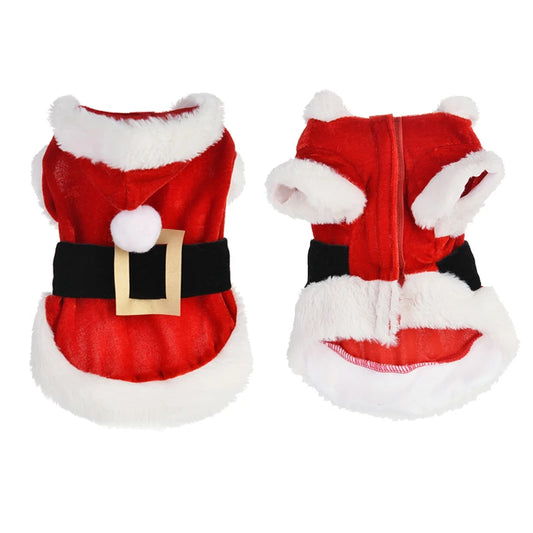 Santa Christmas Costume for Pets – Winter Hooded Coat for Small Dogs & Cats