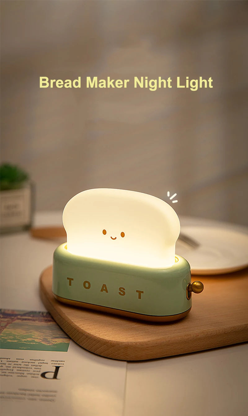 BANDIAN Bread Toast Cartoon LED Night Light – Cute Kawaii Table Lamp with Timer | Portable Tiny Home Decor Light