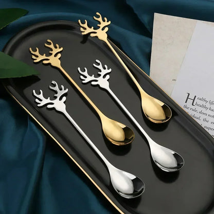 Christmas Elk Head Coffee Spoons – Festive Stainless Steel Table Decor for 2024