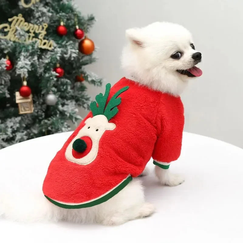 Christmas Dog Clothes – Warm Winter Hoodies for Small & Medium Dogs – Elk & Santa Claus Pet Coat