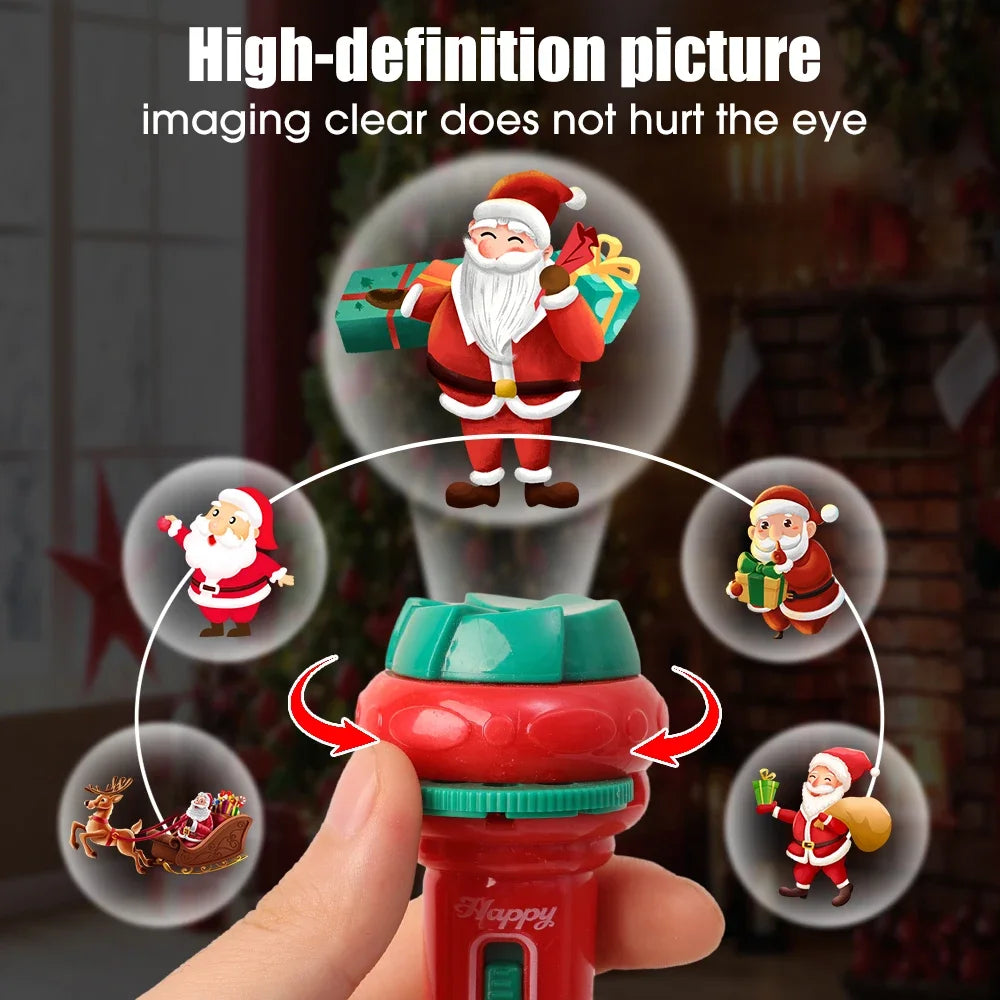 Cartoon Santa Projector Flashlight Toy – Kids’ Educational Night Light & Puzzle Gift for Christmas