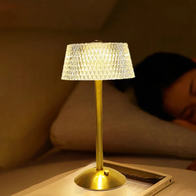 Crystal Table Lamp – Diamond Retro LED Desk Lamp | USB Rechargeable Eye Protection Night Light for Bedroom, Hotel, Office & Wedding