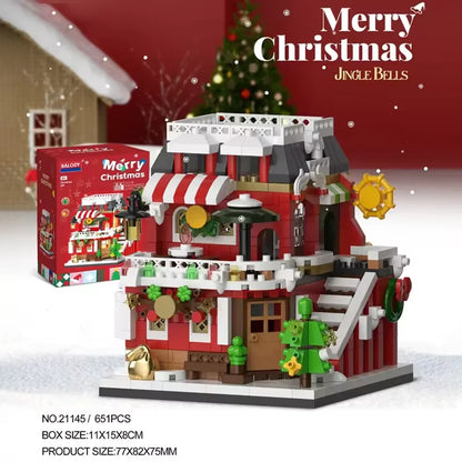 Christmas Snow House Mini Building Blocks Set – 3D Model Candy & Coffee Shop City View Gift for Kids