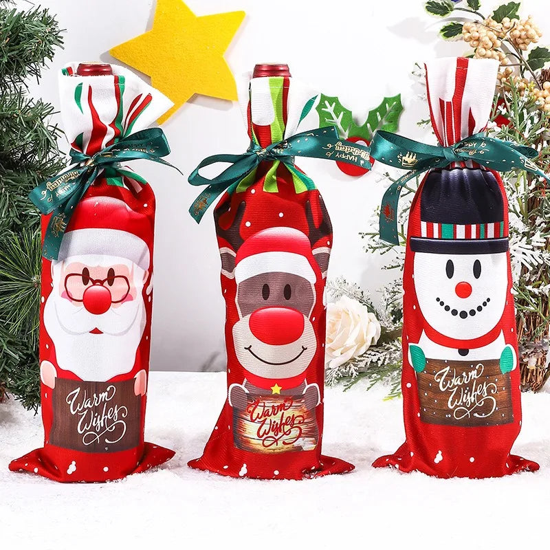 Santa Knitted Wine Bottle Case – Festive Elk & Snowman Decor for Wine & Champagne