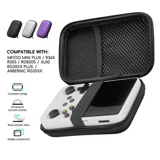 Protective EVA case for Anbernic RG35XX Plus, Miyoo Mini Plus, R36S, and R35S, portable gaming accessory bag