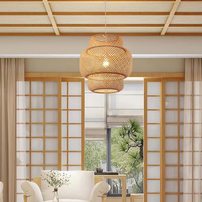 Bamboo Hanging Lamp Pendant Ceiling Light – Rattan Wicker Hand-Knit Braiding Suspended Light for Dining & Home Decor