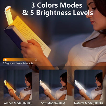 Book Light with Timer – USB Rechargeable Clip-On Reading Lamp | 3 Colors & 5 Brightness Levels, Night Light Bookmark