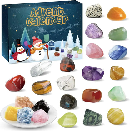 Christmas Advent Calendar with Natural Crystal Gemstones – 24 Days Countdown Box for Kids