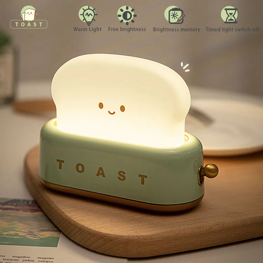 BANDIAN bread toast cartoon LED night light, cute kawaii table lamp with timer, portable tiny lamp for home decor