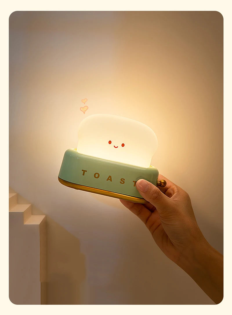 BANDIAN Bread Toast Cartoon LED Night Light – Cute Kawaii Table Lamp with Timer | Portable Tiny Home Decor Light