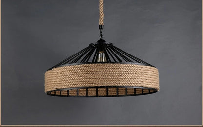 Classical Hemp Rope Pendant Hanging Lamp – Retro Industrial Iron Chandelier for Dining Room Ceiling Light | Antique Style