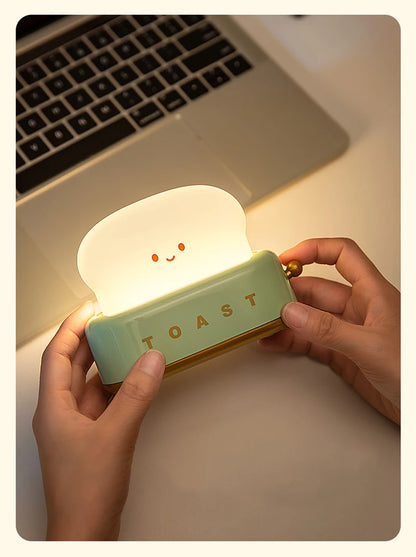 BANDIAN Bread Toast Cartoon LED Night Light – Cute Kawaii Table Lamp with Timer | Portable Tiny Home Decor Light