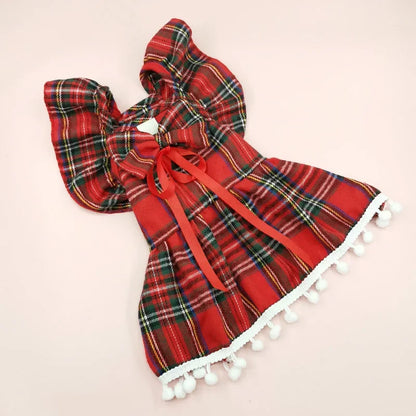 Christmas Dog Skirt - Autumn/Winter Pet Clothing for Small Dogs & Cats – Holiday Checker Design