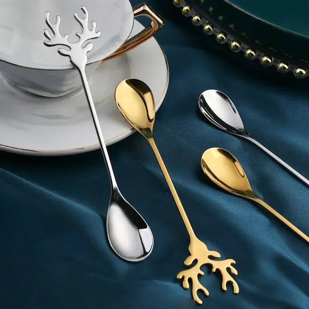 Christmas Elk Head Coffee Spoons – Festive Stainless Steel Table Decor for 2024