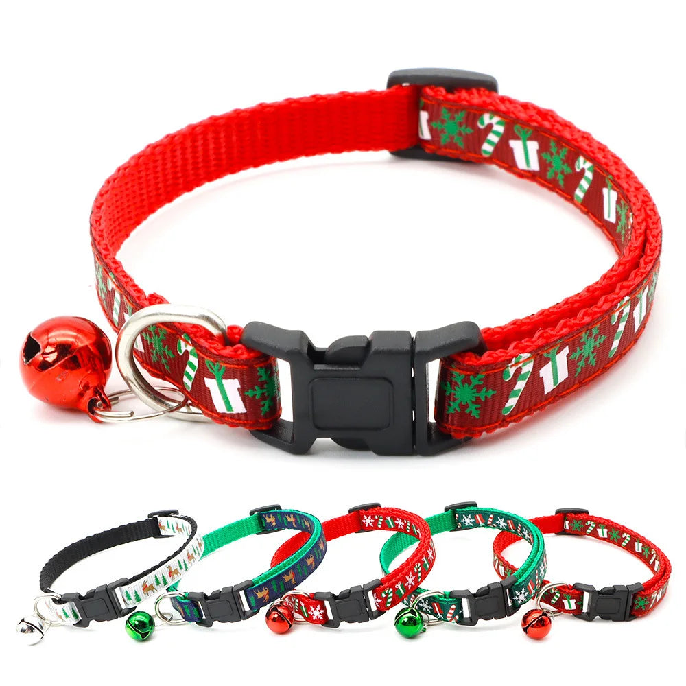 Adjustable Pet Collar with Bell – Christmas Design for Cats & Dogs