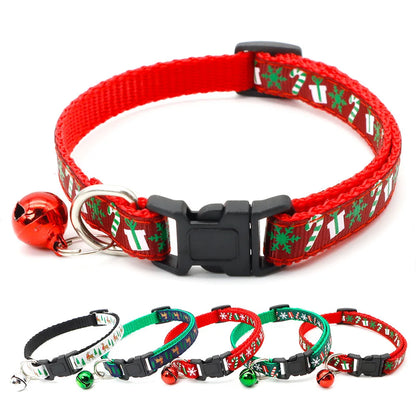 Adjustable Pet Collar with Bell – Christmas Design for Cats & Dogs