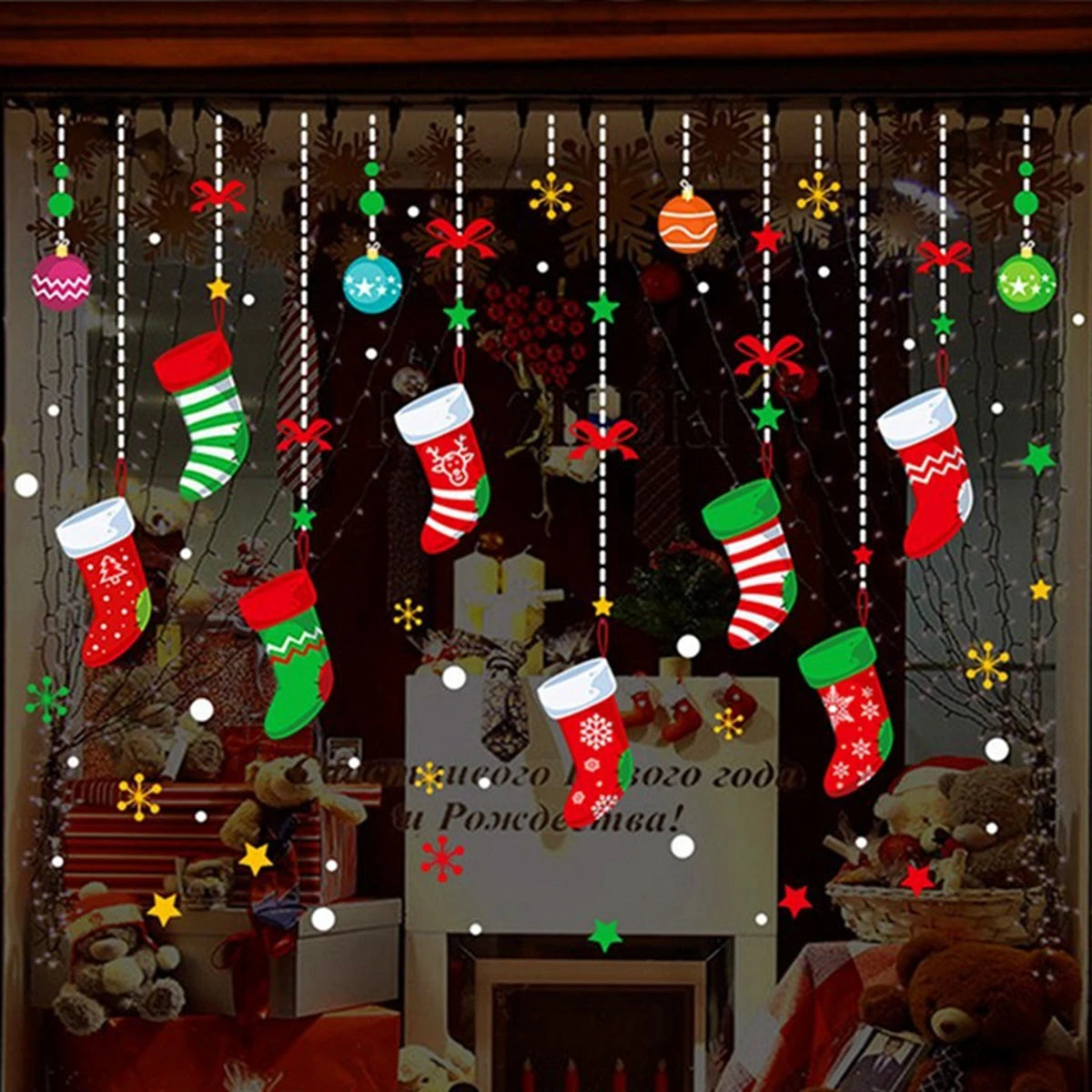 Christmas Wall & Window Stickers – 2024 Merry Christmas Home Decorations & New Year Ornaments