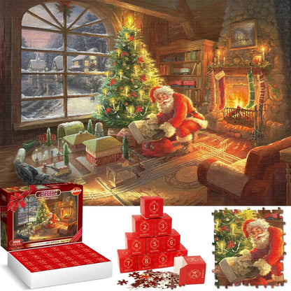 VATOS 2024 Advent Calendar Puzzle – 24-Day Santa Countdown Jigsaw for Kids – Christmas Stocking Stuffer Game & Toy Gift