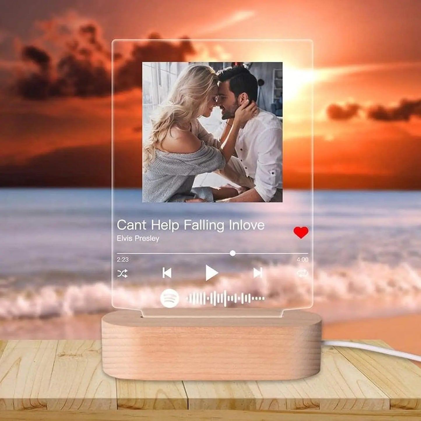 Customized 3D Photo Night Light – Song Cards with Spotify Code & Stepless Dimming | Music Desk Lamp & Valentine's Day Lover Gift