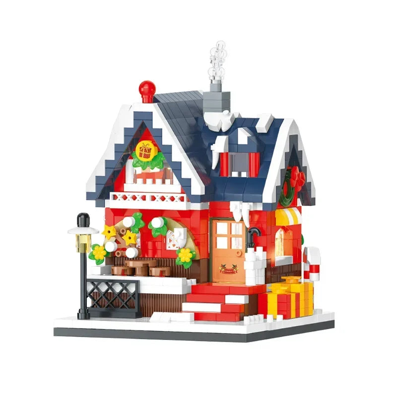 Christmas Snow House Mini Building Blocks Set – 3D Model Candy & Coffee Shop City View Gift for Kids