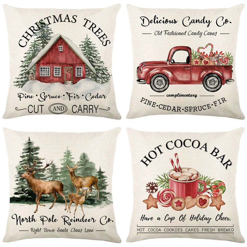 Linen Merry Christmas Pillow Cover 45x45cm