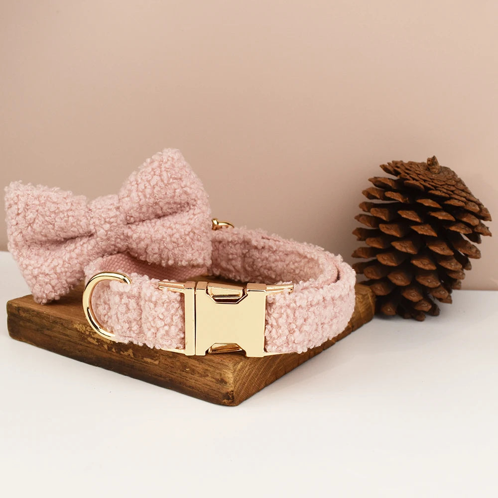 Handmade Teddy Fabric Dog Collar – Woven Pet Necklace for Autumn & Winter Christmas