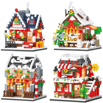 Christmas Snow House Mini Building Blocks Set – 3D Model Candy & Coffee Shop City View Gift for Kids