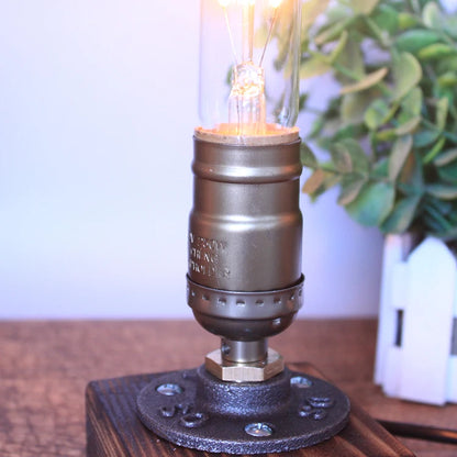 Industrial LED Table Lamp with Switch – Wood Desk Lamp, Retro Home Decor, Creative Art Gift & Night Light