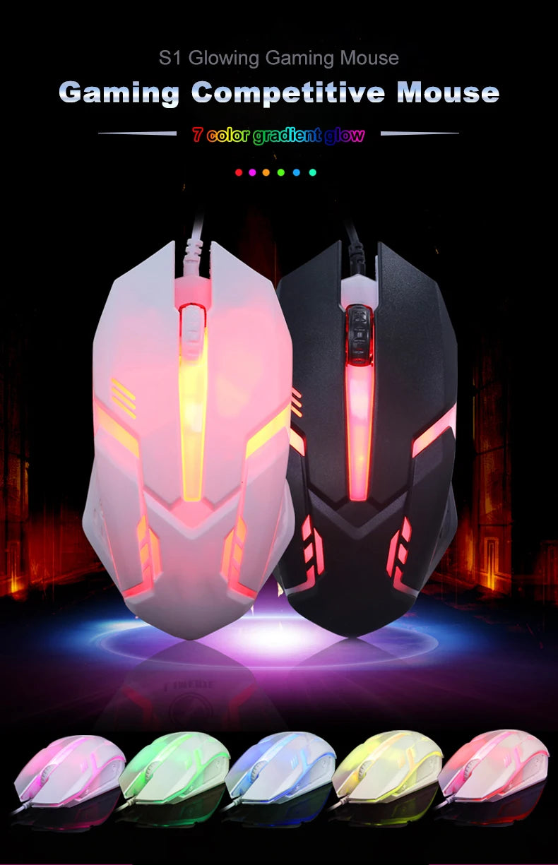 Gaming S1 sports LED backlit wired mouse, USB mouse for desktop, laptop, office and gaming use with mute click feature