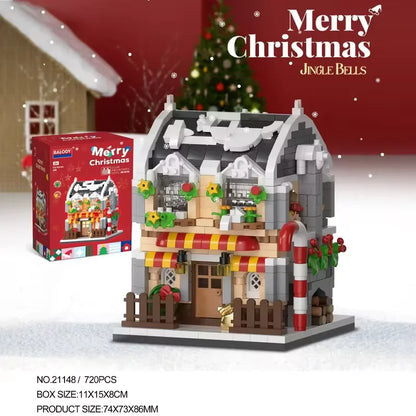 Christmas Snow House Mini Building Blocks Set – 3D Model Candy & Coffee Shop City View Gift for Kids