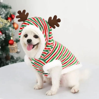 Christmas Dog Clothes – Warm Winter Hoodies for Small & Medium Dogs – Elk & Santa Claus Pet Coat